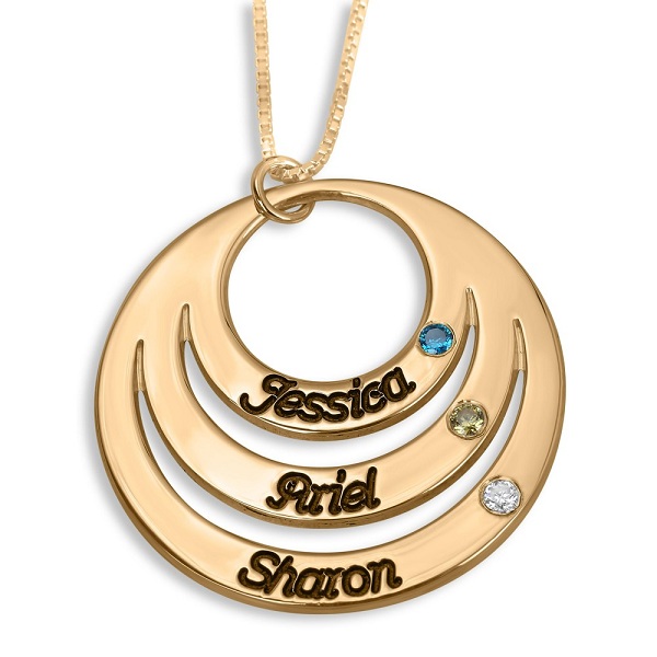 triple name necklace with birthstones by Name Factory